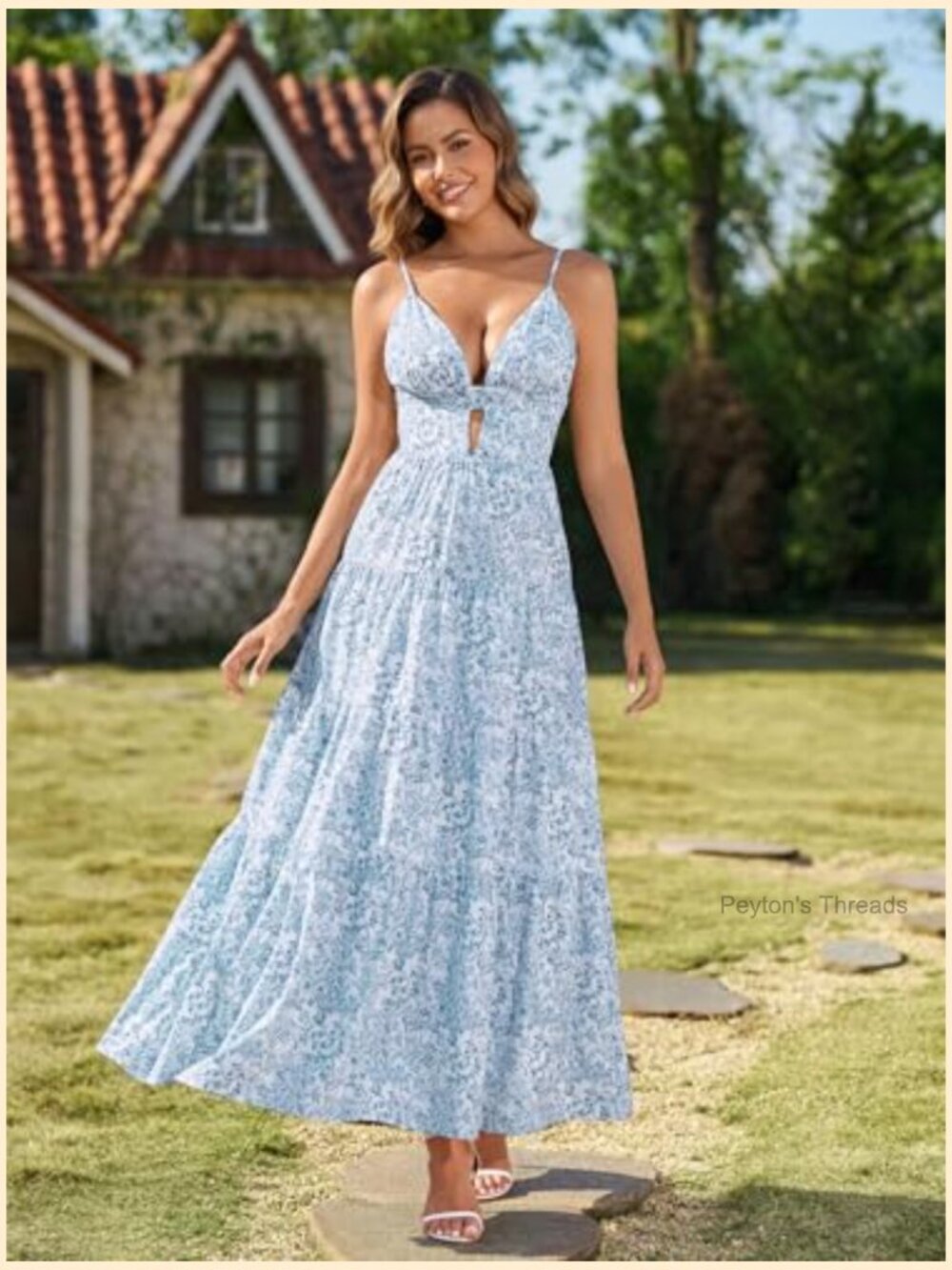 Boho Floral Maxi Dress with Spaghetti Strap and Adjustable Strap - Picture 4 of 6